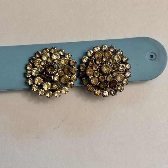 Vintage Jeff Lieb Round Rhinestone Clip-On Earrings – Darkened Stones - Picture 6 of 6
